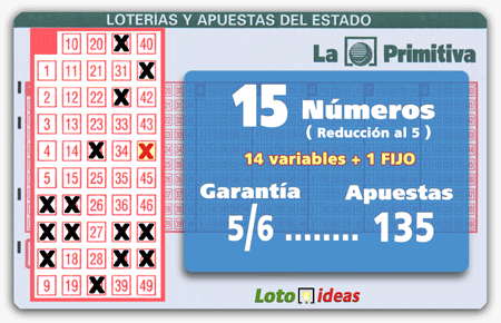 Primitiva - 15 números en reducción al 5 por 135 apuestas (14 números + 1 Fijo)
