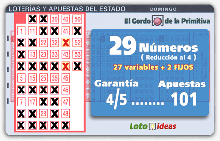 El Gordo de la Primitiva - Reducida de 29 números (2 fijos) al 4 por 101 apuestas