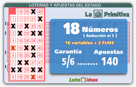 Primitiva - 18 números en reducción al 5 por 140 apuestas (16 números + 2 Fijos)