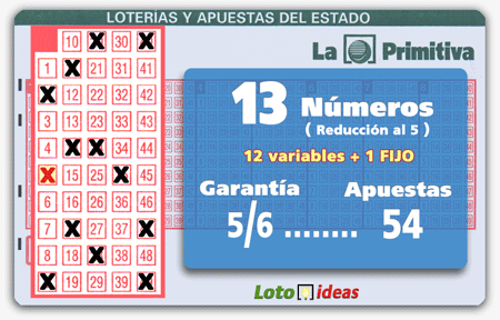 Primitiva - 13 números en reducción al 5 por 54 apuestas (12 + 1 Fijo)