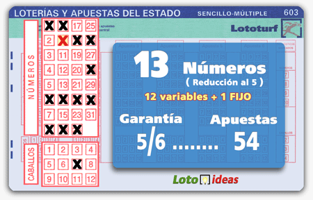 Lototurf - 13 números (12 + 1 fijo) en reducción al 5 por 54 apuestas