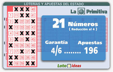 Primitiva - 21 números en reducción al 4 por 196 apuestas