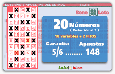 Bonoloto - 20 números (18 + 2 fijos) en reducción al 5 por 148 apuestas