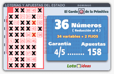 El Gordo de la Primitiva - 36 números (34 + 2 FIJOS) en reducción al 4 por 158 apuestas