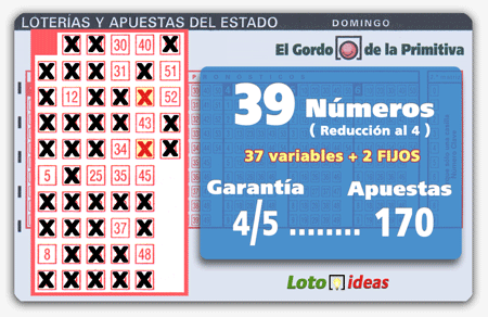 El Gordo de la Primitiva - 39 números (37 + 2 FIJOS) en reducción al 4 por 170 apuestas