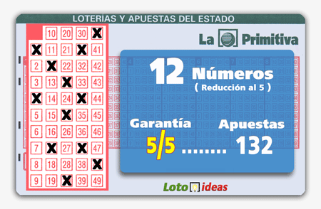 Primitiva - 12 números en reducción al 5 por 132 apuestas. Garantía 5/5.