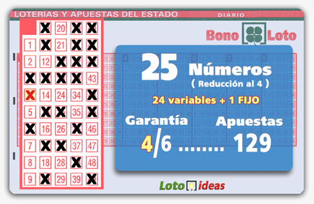 Bonoloto - 25 números (24 + 1 fijo) en reducción al 4 por 129 apuestas