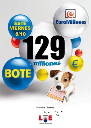 Euromillones BOTE de 129 millones de euros para el Viernes 8 de Octubre de 2010