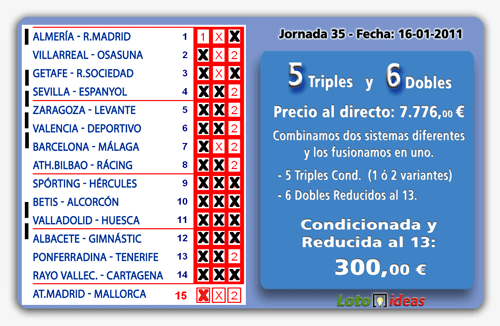 5 Triples y 6 Dobles al 13 por 300 euros