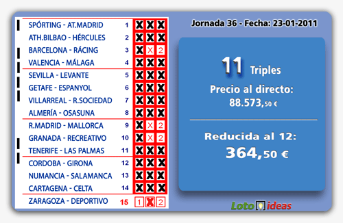 La Quiniela - Múltiple reducida al 12 de 11 Triples por 729 apuestas