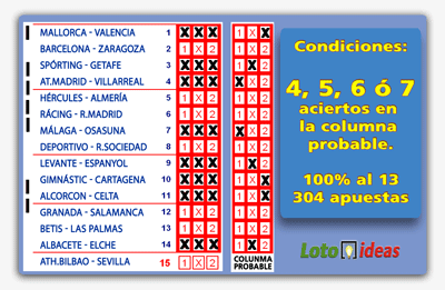 8 Triples reducidos al 13 y condicionados a 4, 5, 6 ó 7 aciertos de la columna base