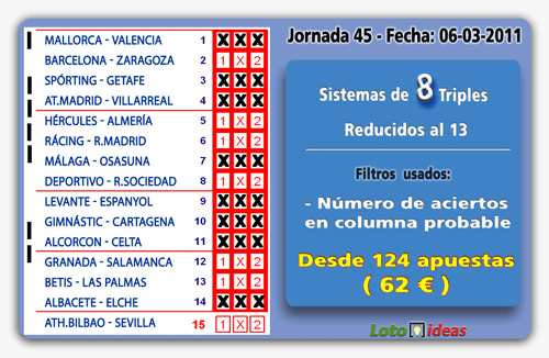 La Quiniela - Varios sistemas de 8 Triples reducidos al 13