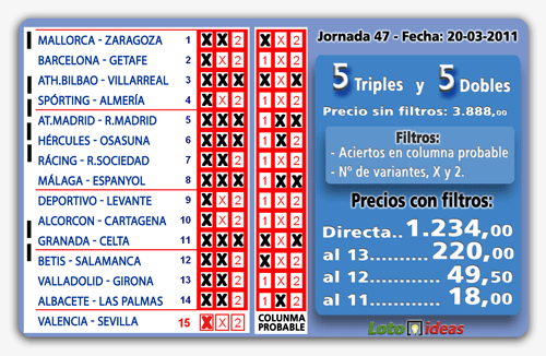 La Quinela - 5 Triples y 5 Dobles desde 36 apuestas