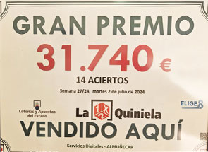 La Quiniela - Premio de 14 aciertos - 2 Julio 2024