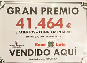 Bonoloto - Premio de 5 aciertos + Complemtario - 5 Agosto 2024