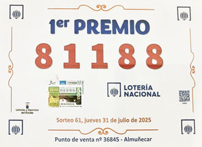 Primer Premio Lotería Nacional 81188 - Jueves 31 Julio 2025